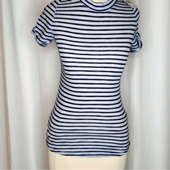 Free People Black and White Striped Short Sleeve Tee - Picture 1 of 7